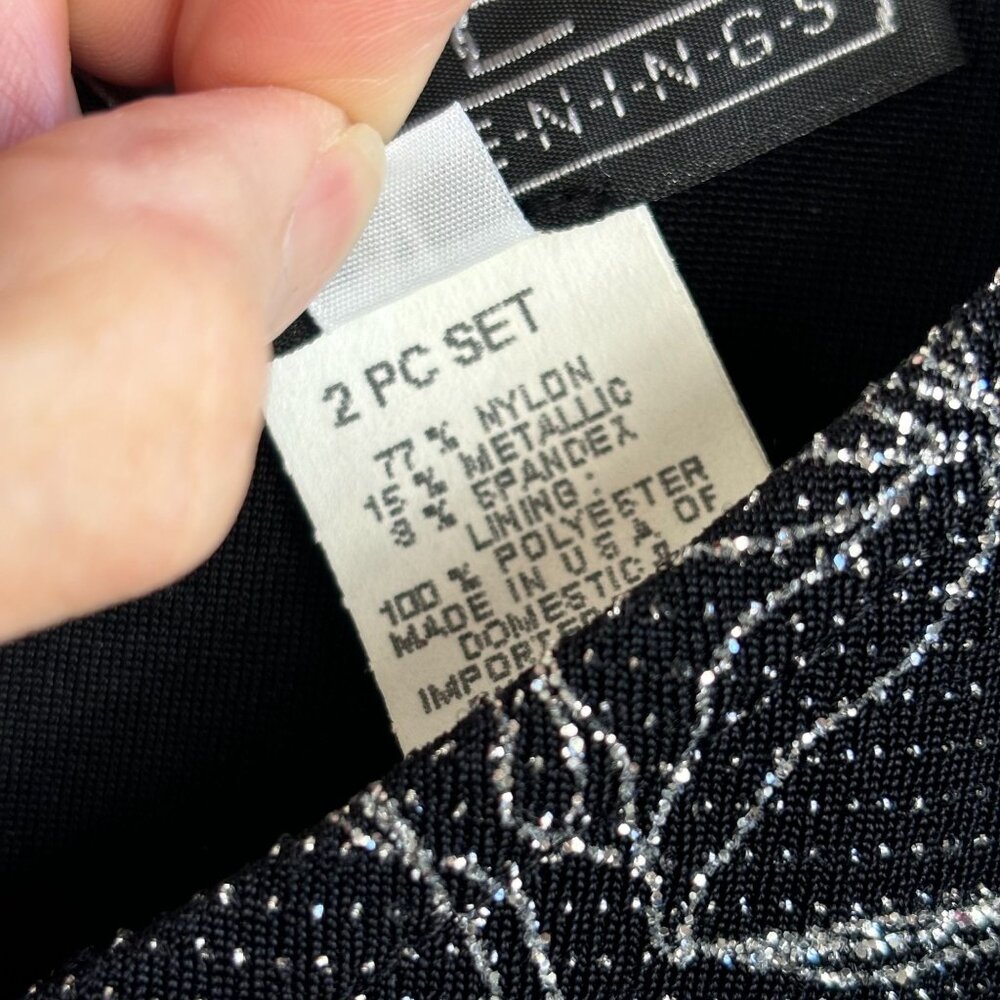 Vintage 90s Y2K top petite L black silver metallic floral new years fairy grunge - Picture 10 of 10